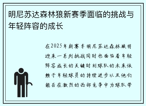 明尼苏达森林狼新赛季面临的挑战与年轻阵容的成长